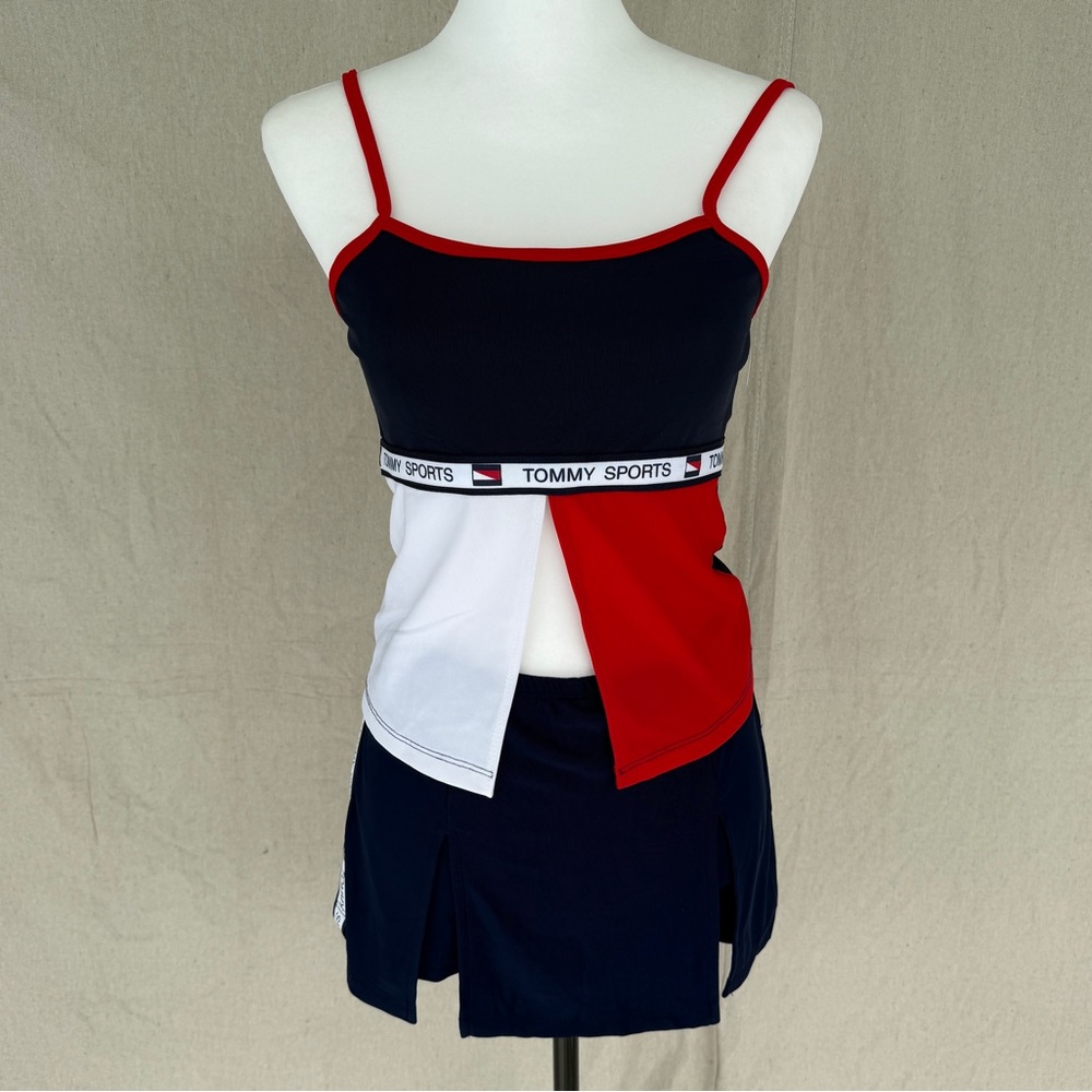 Vintage Tommy Sports Size L Blue/Red/White Thin Strap Tank Top & Skort Set